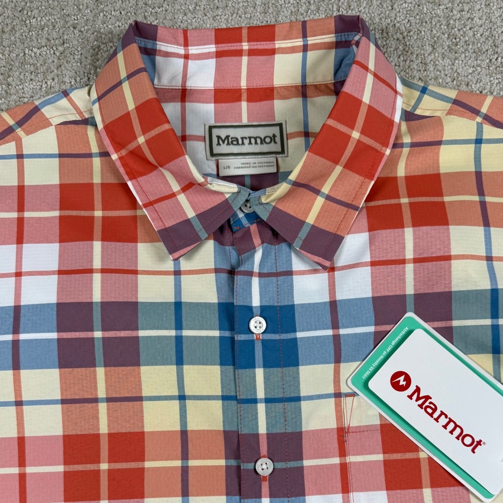 NEW Marmot Men Large Pomelo Wayland Plaid AirExchange UPF40 Novelty Button Shirt